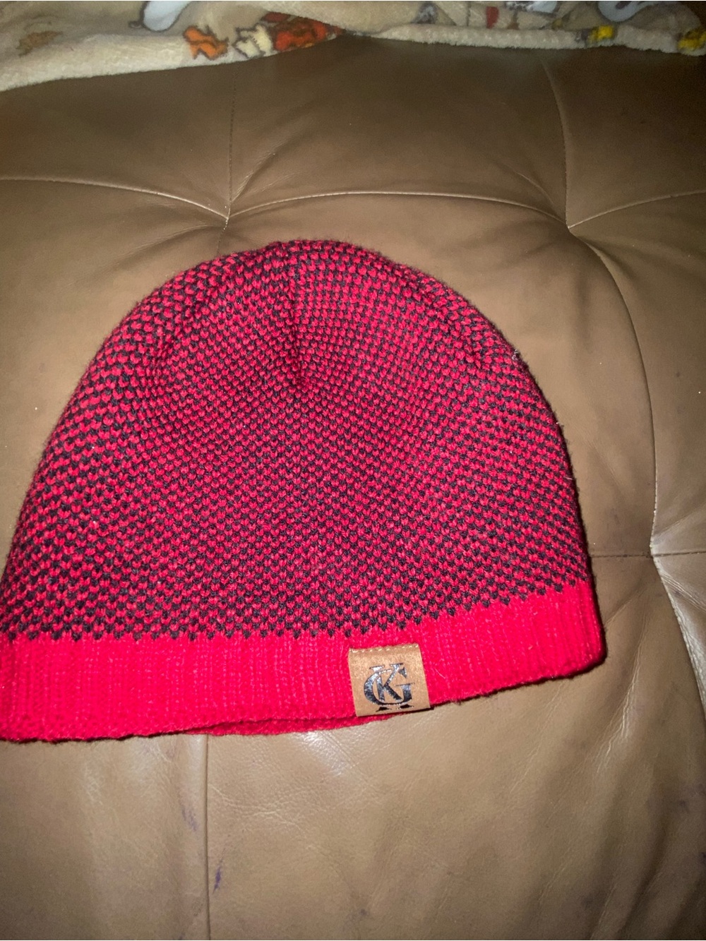 GK Kids Red and Black Knit Cuffed Beanie